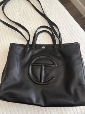 T Logo Tote Bag with Interior Zip Pocket